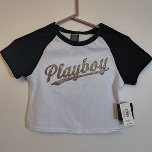 Playboy Women's Black and White  Crop Top S NWT